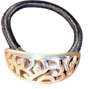 Brighton Hair Tie Women OS Silver Black Filigree Scroll Heart Ponytail Holder